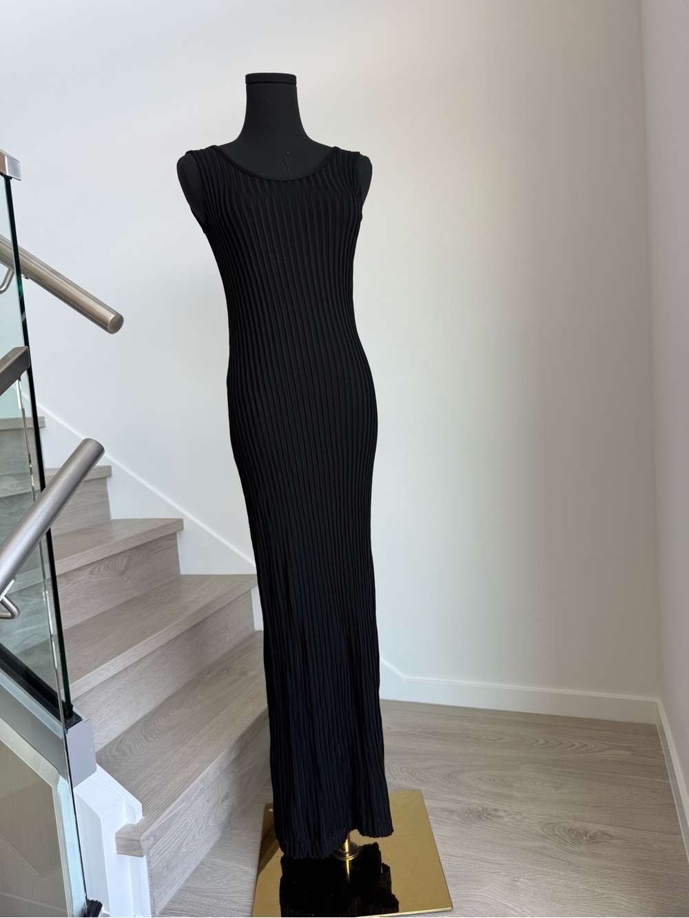 Massimo Dutti Black Sleeveless Ribbed Maxi Dress